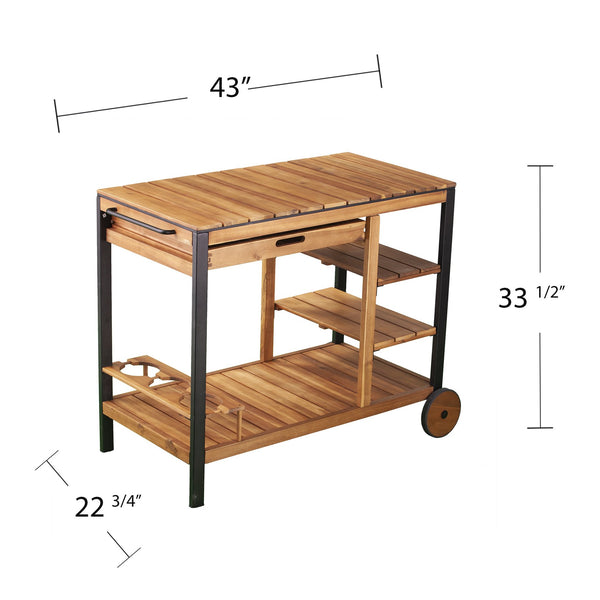 Safavieh Murcott Outdoor Bar Cart In Acacia Wood And Iron With Shelves For Patio Entertaining OD1089040