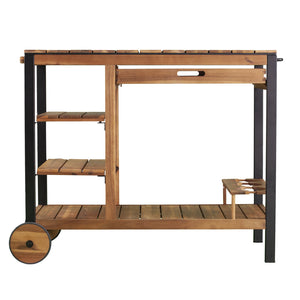 Safavieh Murcott Outdoor Bar Cart In Acacia Wood And Iron With Shelves For Patio Entertaining OD1089040