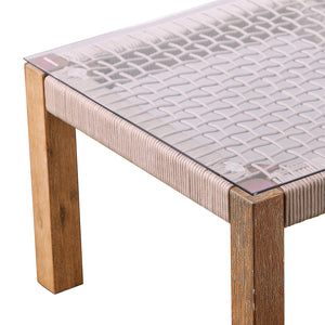 Safavieh Brendina Outdoor Acacia And Woven Rope Cocktail Table With Tempered Glass Patio Top OD1089300