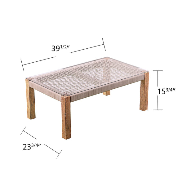 Safavieh Brendina Outdoor Acacia And Woven Rope Cocktail Table With Tempered Glass Patio Top OD1089300