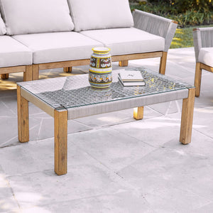 Safavieh Brendina Outdoor Acacia And Woven Rope Cocktail Table With Tempered Glass Patio Top OD1089300