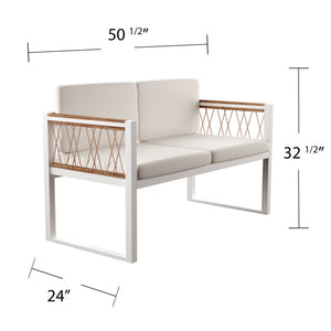 Safavieh Wallmond Outdoor Loveseat Acacia Wood And Powder Coated Steel Coastal Patio Settee NATURAL OD1140709