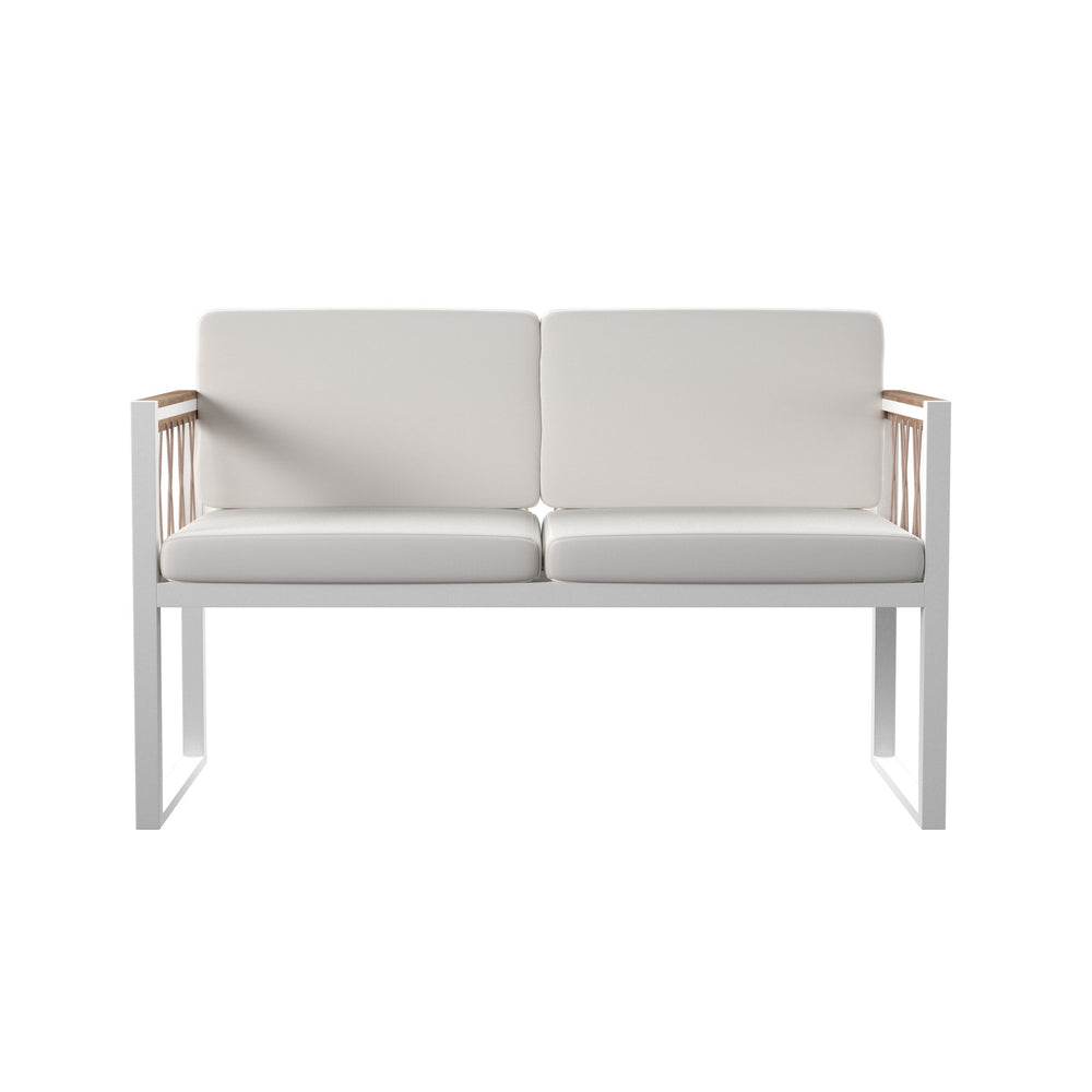 Safavieh Wallmond Outdoor Loveseat Acacia Wood And Powder Coated Steel Coastal Patio Settee NATURAL OD1140709