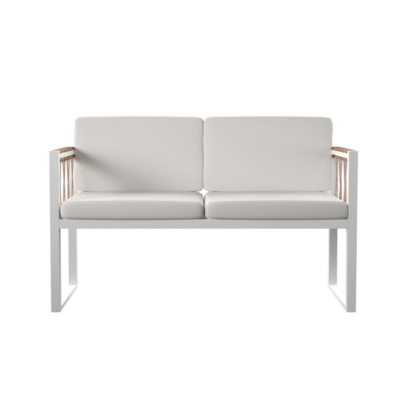 Safavieh Wallmond Outdoor Loveseat Acacia Wood And Powder Coated Steel Coastal Patio Settee NATURAL OD1140709