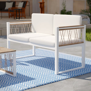 Safavieh Wallmond Outdoor Loveseat Acacia Wood And Powder Coated Steel Coastal Patio Settee NATURAL OD1140709