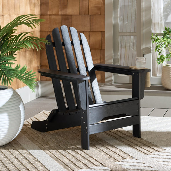 Safavieh Carla Outdoor Hdpe Adirondack Chair With Metal Frame For Patio Deck Or Poolside BLACK OD350401