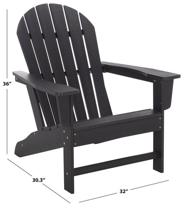 Safavieh Lynsee Adirondack Patio Chair Hdpe Powder Coated Frame Uv Resistant Outdoor Lounger BLACK OD350501