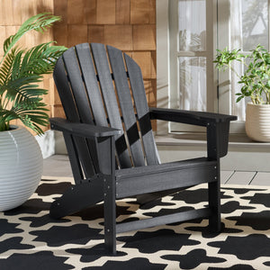 Safavieh Lynsee Adirondack Patio Chair Hdpe Powder Coated Frame Uv Resistant Outdoor Lounger BLACK OD350501