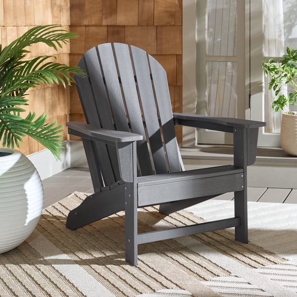 Safavieh Lynsee Adirondack Patio Chair Hdpe Powder Coated Frame Uv Resistant Outdoor Lounger GREY OD350507