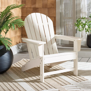 Safavieh Lynsee Adirondack Patio Chair Hdpe Powder Coated Frame Uv Resistant Outdoor Lounger OFF WHITE OD350523