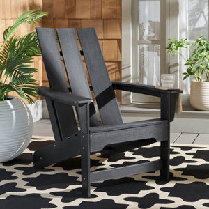 Safavieh Olivia Outdoor Adirondack Chair Ergonomic Hdpe Build For Patio Deck Or Garden Seating BLACK OD350601