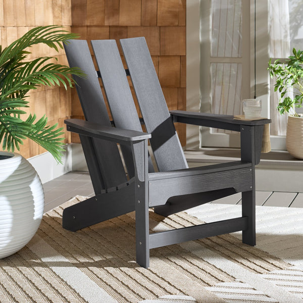 Safavieh Olivia Outdoor Adirondack Chair Ergonomic Hdpe Build For Patio Deck Or Garden Seating GREY OD350607