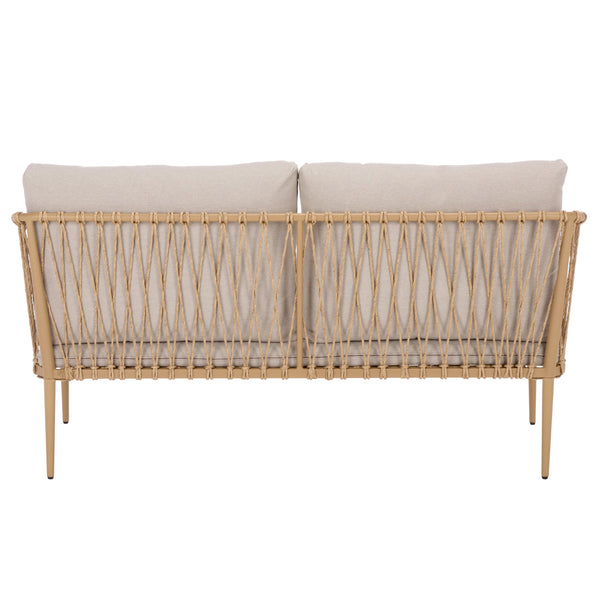Safavieh Dante Outdoor Rope Wicker Loveseat With Powder Coated Frame And Plush Foam Cushions TAUPE / NATURAL OD370203