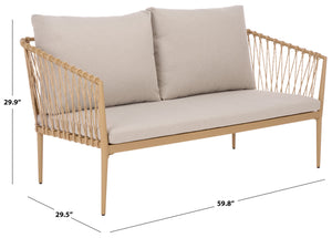 Safavieh Dante Outdoor Rope Wicker Loveseat With Powder Coated Frame And Plush Foam Cushions TAUPE / NATURAL OD370203