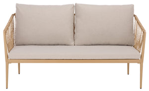 Safavieh Dante Outdoor Rope Wicker Loveseat With Powder Coated Frame And Plush Foam Cushions TAUPE / NATURAL OD370203