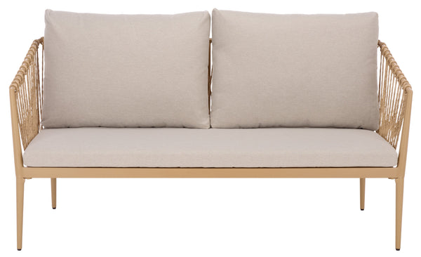 Safavieh Dante Outdoor Rope Wicker Loveseat With Powder Coated Frame And Plush Foam Cushions TAUPE / NATURAL OD370203