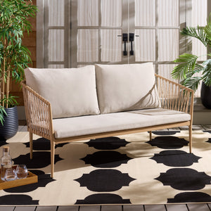 Safavieh Dante Outdoor Rope Wicker Loveseat With Powder Coated Frame And Plush Foam Cushions TAUPE / NATURAL OD370203