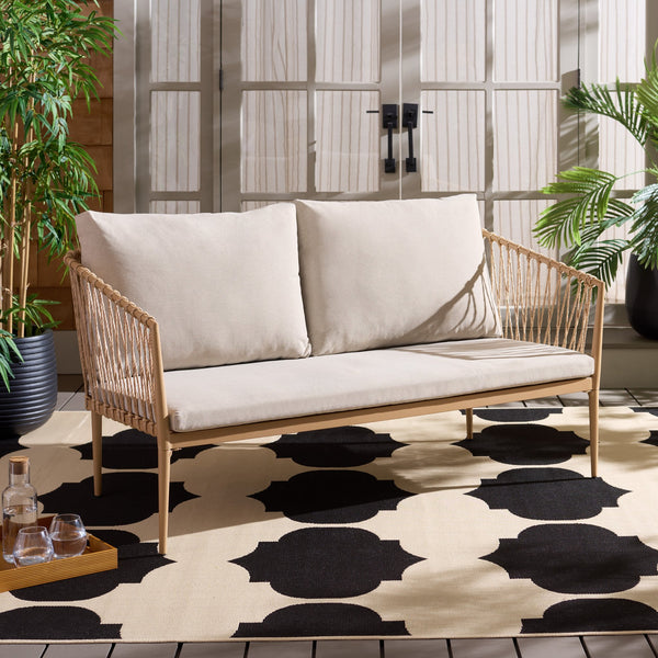Safavieh Dante Outdoor Rope Wicker Loveseat With Powder Coated Frame And Plush Foam Cushions TAUPE / NATURAL OD370203