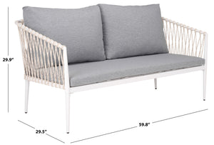 Safavieh Dante Outdoor Rope Wicker Loveseat With Powder Coated Frame And Plush Foam Cushions GREY OD370207
