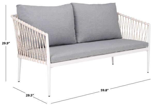 Safavieh Dante Outdoor Rope Wicker Loveseat With Powder Coated Frame And Plush Foam Cushions GREY OD370207