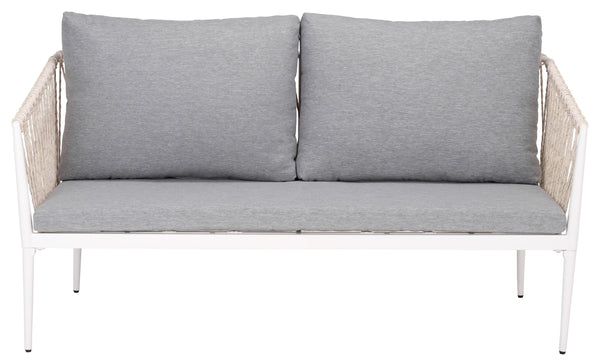 Safavieh Dante Outdoor Rope Wicker Loveseat With Powder Coated Frame And Plush Foam Cushions GREY OD370207