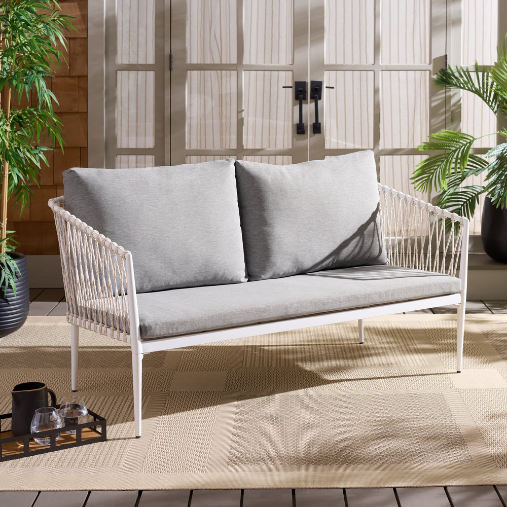 Safavieh Dante Outdoor Rope Wicker Loveseat With Powder Coated Frame And Plush Foam Cushions GREY OD370207