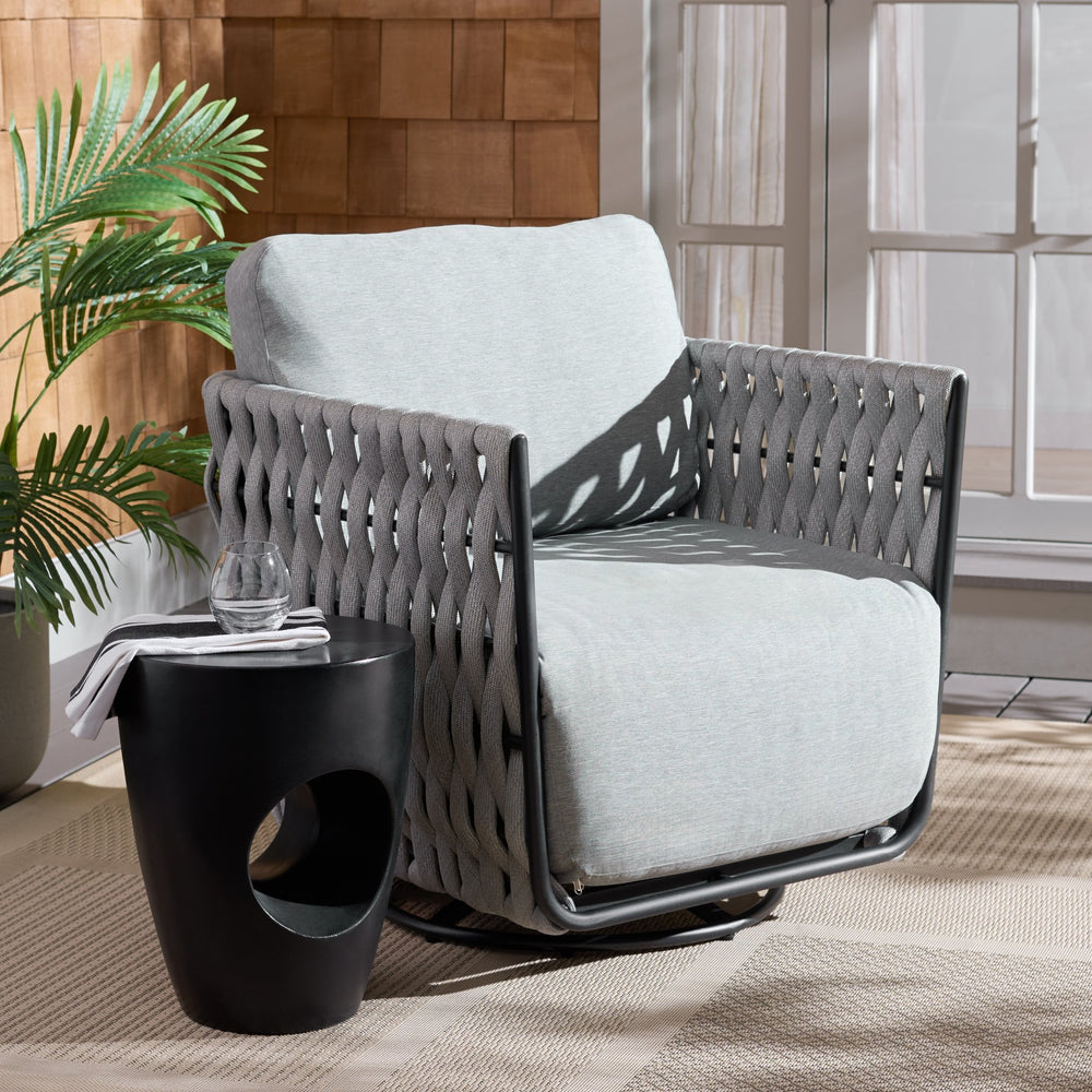 Safavieh Nicole Outdoor Rope Swivel Chair With Metal Frame And Weather Resistant Foam Cushion Patio GREY OD370307