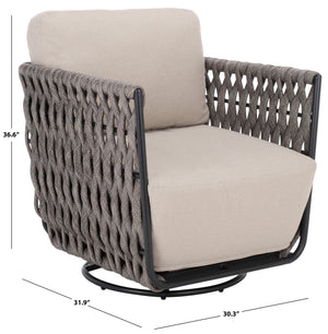 Safavieh Nicole Outdoor Rope Swivel Chair With Metal Frame And Weather Resistant Foam Cushion Patio TAUPE / DARK GREY OD370321