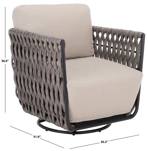 Safavieh Nicole Outdoor Rope Swivel Chair With Metal Frame And Weather Resistant Foam Cushion Patio TAUPE / DARK GREY OD370321
