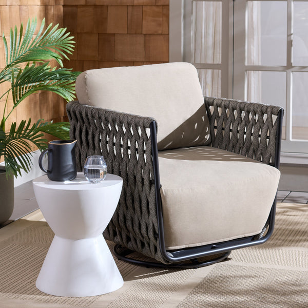 Safavieh Nicole Outdoor Rope Swivel Chair With Metal Frame And Weather Resistant Foam Cushion Patio TAUPE / DARK GREY OD370321