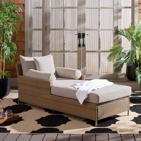 Safavieh Felicity Outdoor Pe Wicker Sunlounger With Metal Frame And Foam Cushion For Patio Pool OD370403