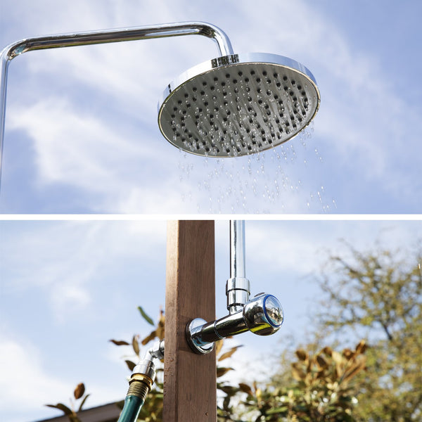 Safavieh Outdoor Shower With Eucalyptus Frame Rain Head Shelf And Slatted Base For Pool Or Patio OD8899