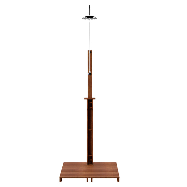 Safavieh Outdoor Shower With Eucalyptus Frame Rain Head Shelf And Slatted Base For Pool Or Patio OD8899
