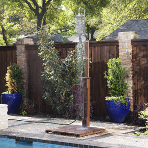 Safavieh Outdoor Shower With Eucalyptus Frame Rain Head Shelf And Slatted Base For Pool Or Patio OD8899
