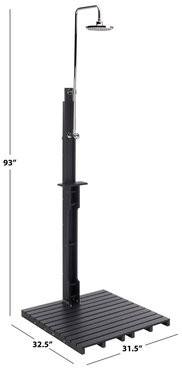 Safavieh Oudoor Faux Wood Polystyrene Shower With Stainless Steel Hardware For Patio Or Pool BLACK / SILVER OD8900