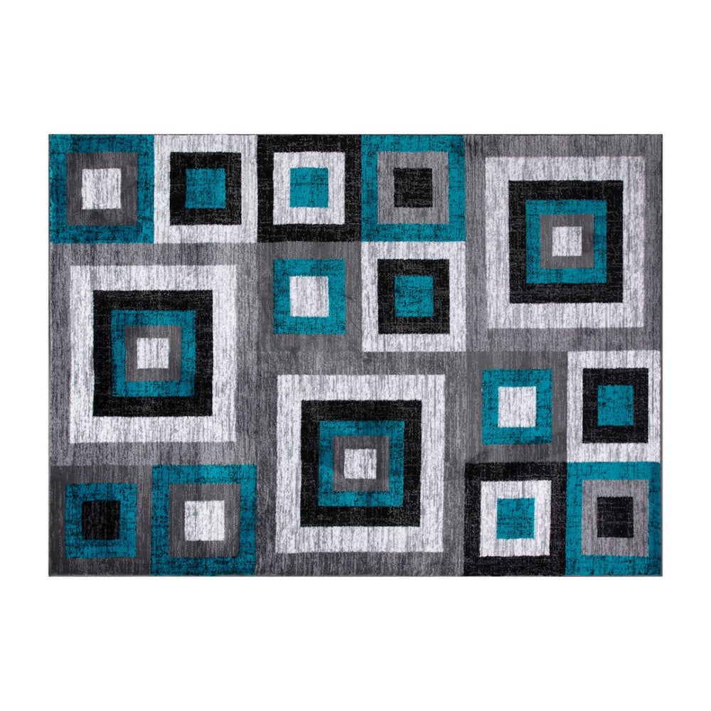 English Elm Gideon Collection Geometric 8' x 10' Turquoise & Grey Area Rug - Stylish, Durable, Kid & Pet Friendly OK-HCF-7146ATUR-810-TUR-GG