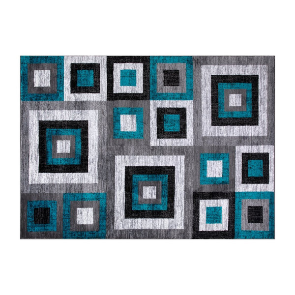English Elm Gideon Collection Geometric 8' x 10' Turquoise & Grey Area Rug - Stylish, Durable, Kid & Pet Friendly OK-HCF-7146ATUR-810-TUR-GG