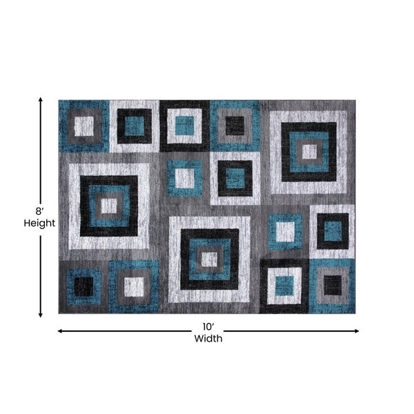 English Elm Gideon Collection Geometric 8' x 10' Turquoise & Grey Area Rug - Stylish, Durable, Kid & Pet Friendly OK-HCF-7146ATUR-810-TUR-GG