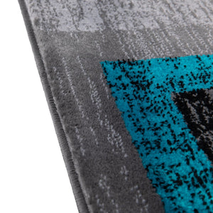 English Elm Gideon Collection Geometric 8' x 10' Turquoise & Grey Area Rug - Stylish, Durable, Kid & Pet Friendly OK-HCF-7146ATUR-810-TUR-GG