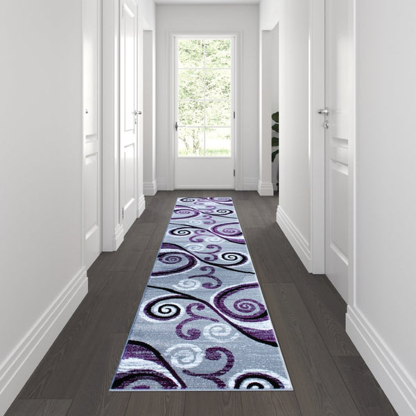 English Elm Valli Contemporary Abstract Area Rug - Soft Olefin with Jute Backing for High-Traffic Spaces Purple 2' x 11' OKR-RG1100-211-PU-GG