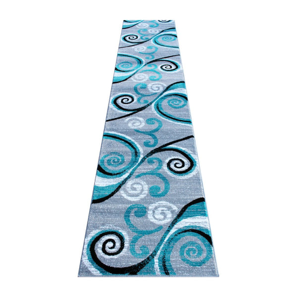 English Elm Valli Contemporary Abstract Area Rug - Soft Olefin with Jute Backing for High-Traffic Spaces Turquoise 2' x 11' OKR-RG1100-211-TQ-GG