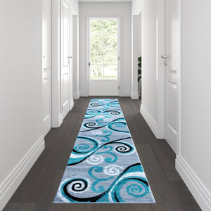 English Elm Valli Contemporary Abstract Area Rug - Soft Olefin with Jute Backing for High-Traffic Spaces Turquoise 2' x 11' OKR-RG1100-211-TQ-GG