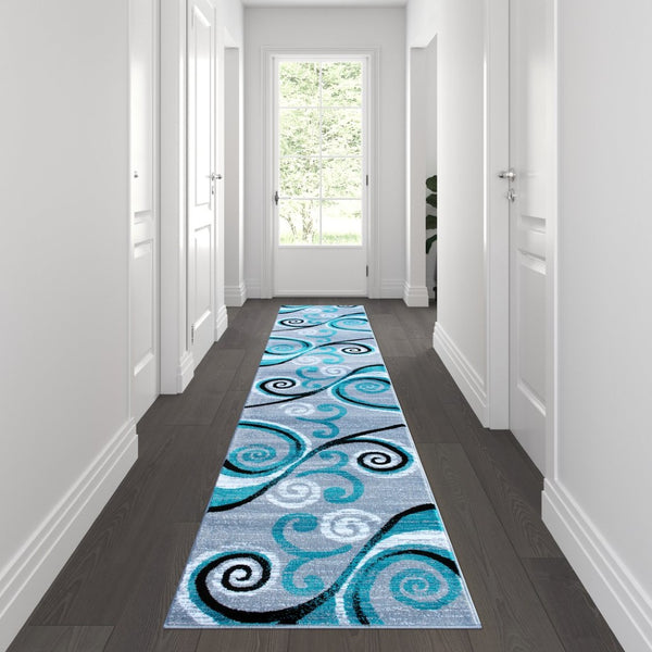 English Elm Valli Contemporary Abstract Area Rug - Soft Olefin with Jute Backing for High-Traffic Spaces Turquoise 2' x 11' OKR-RG1100-211-TQ-GG