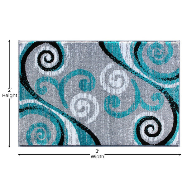 English Elm Valli Contemporary Abstract Area Rug - Soft Olefin with Jute Backing for High-Traffic Spaces Turquoise 2' x 3' OKR-RG1100-23-TQ-GG