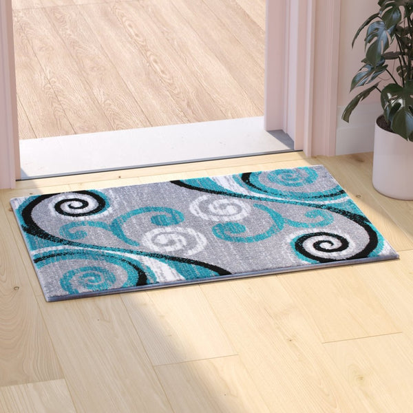 English Elm Valli Contemporary Abstract Area Rug - Soft Olefin with Jute Backing for High-Traffic Spaces Turquoise 2' x 3' OKR-RG1100-23-TQ-GG
