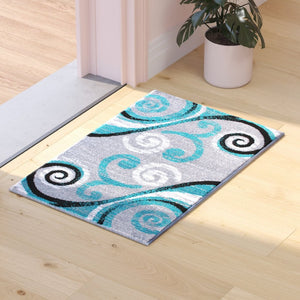 English Elm Valli Contemporary Abstract Area Rug - Soft Olefin with Jute Backing for High-Traffic Spaces Turquoise 2' x 3' OKR-RG1100-23-TQ-GG