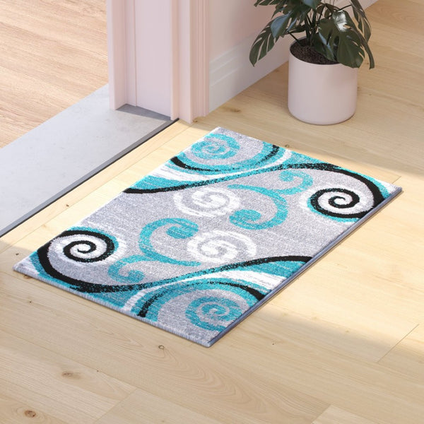 English Elm Valli Contemporary Abstract Area Rug - Soft Olefin with Jute Backing for High-Traffic Spaces Turquoise 2' x 3' OKR-RG1100-23-TQ-GG