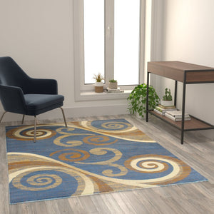 English Elm Valli Contemporary Abstract Area Rug - Soft Olefin with Jute Backing for High-Traffic Spaces Blue 5' x 7' OKR-RG1100-57-BL-GG