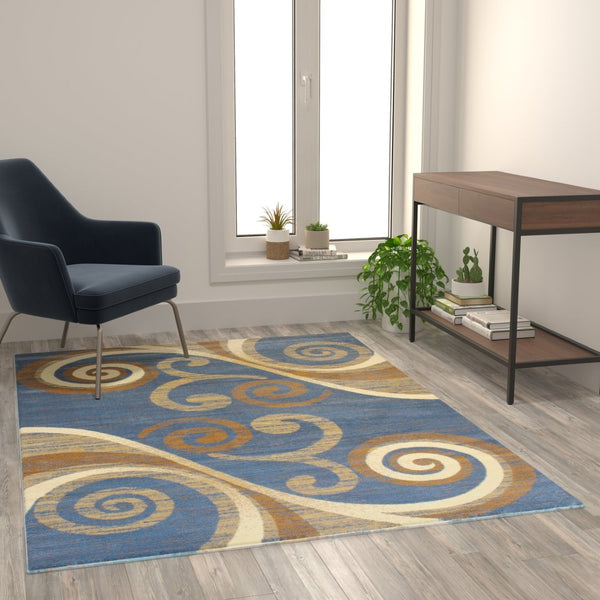 English Elm Valli Contemporary Abstract Area Rug - Soft Olefin with Jute Backing for High-Traffic Spaces Blue 5' x 7' OKR-RG1100-57-BL-GG