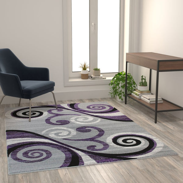 English Elm Valli Contemporary Abstract Area Rug - Soft Olefin with Jute Backing for High-Traffic Spaces Purple 5' x 7' OKR-RG1100-57-PU-GG